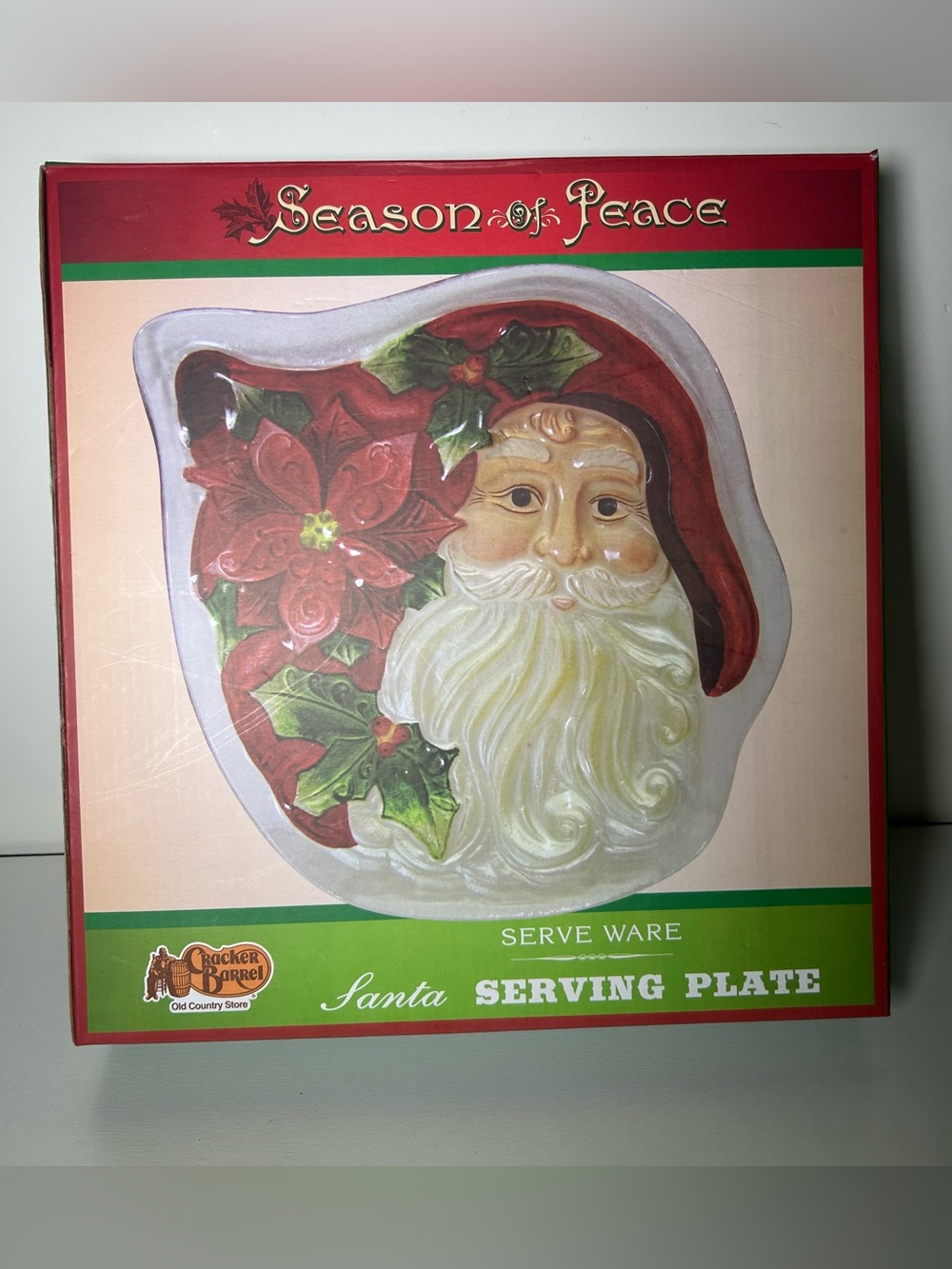 Cracker Barrel Season of Peace Santa Serving Plate 11” Ceramic Christmas Boxed